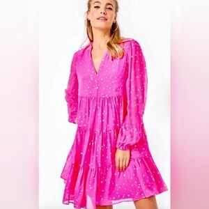 Sarita Silk Swing Dress Lilly Pulitzer size 8 - Neon Pink Clip Dot